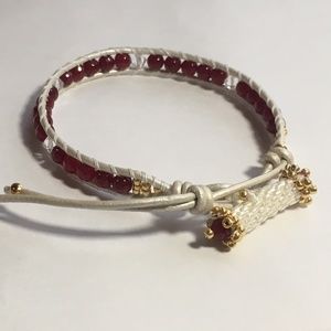 Brazilian Ruby Gemstone Bracelet in Leather, 7"